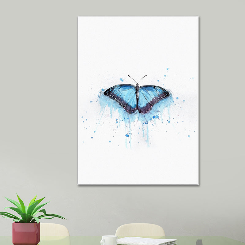 Blue Butterfly Painting Textured Surface Nordic Style Bedroom Canvas Wall Art on White Clearhalo 'Arts' 'Canvas Art' 1641399