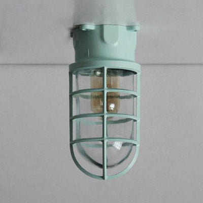 1 Light Ceiling Lighting with Cylinder Shade Clear Glass Industrial Living Room Flush Mount in Black/White/Pink with Cage Green Clearhalo 'Ceiling Lights' 'Close To Ceiling Lights' 'Close to ceiling' 'Flush mount' 'Industrial Flush Mount' Lighting' 16414