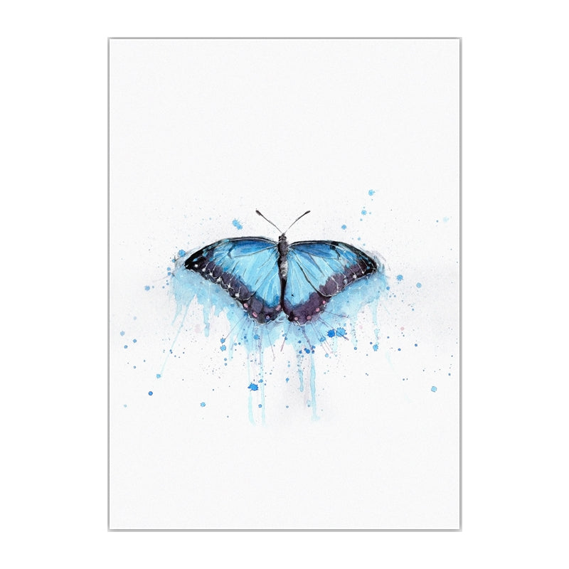 Blue Butterfly Painting Textured Surface Nordic Style Bedroom Canvas Wall Art on White Clearhalo 'Arts' 'Canvas Art' 1641400