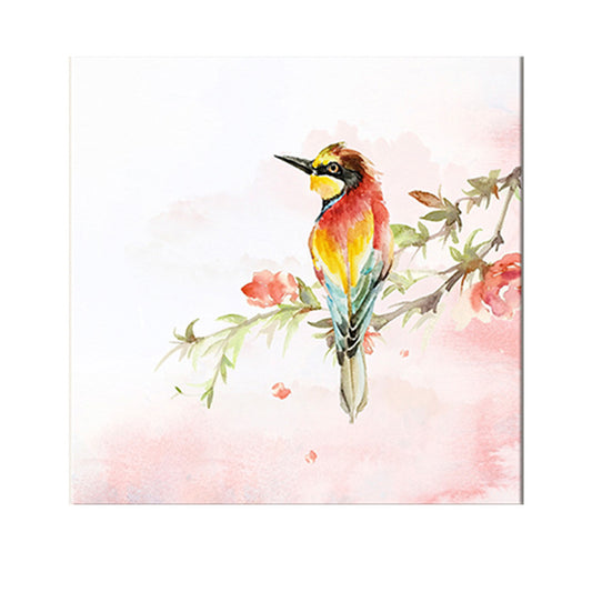 Flower Branch Magpie Canvas Print Textured Childrens Art Living Room Wall Decor in Pink Clearhalo 'Art Gallery' 'Canvas Art' 'Kids' Arts' 1641435