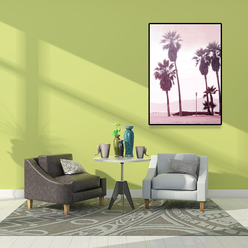 Pink Tropix Canvas Wall Art Areca Nut Palm on Beach Scenery Wall Decor for Living Room Clearhalo 'Art Gallery' 'Canvas Art' 'Coastal Art Gallery' 'Tropical' Arts' 1641440