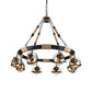 Farmhouse Globe Chandelier Lamp 6/8 Lights Rope Hanging Light with Amber Glass Shade in Black for Restaurant Clearhalo 'Cast Iron' 'Ceiling Lights' 'Chandeliers' 'Industrial Chandeliers' 'Industrial' 'Metal' 'Middle Century Chandeliers' 'Rustic Chandeliers' 'Tiffany' Lighting' 164145