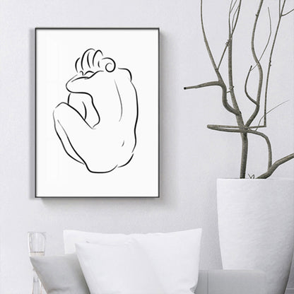 Pencil Seated Figure Pattern Painting Scandinavian Canvas Textured Wall Art in White White Clearhalo 'Arts' 'Canvas Art' 1641453