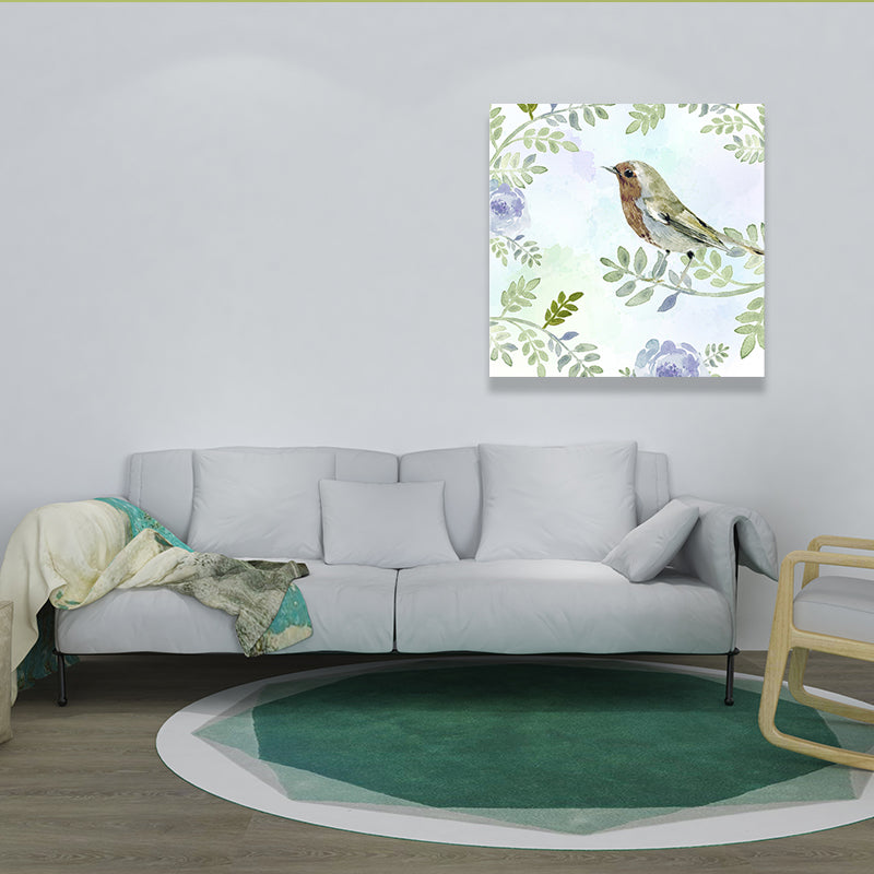 Bird with Blossoming Flower Art Print Pastel Color Kids Style Wall Decor for Family Room Clearhalo 'Art Gallery' 'Canvas Art' 'Kids' Arts' 1641461