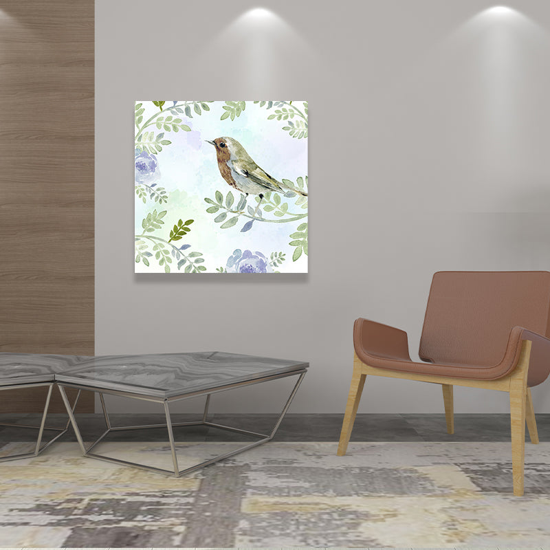 Bird with Blossoming Flower Art Print Pastel Color Kids Style Wall Decor for Family Room Clearhalo 'Art Gallery' 'Canvas Art' 'Kids' Arts' 1641462