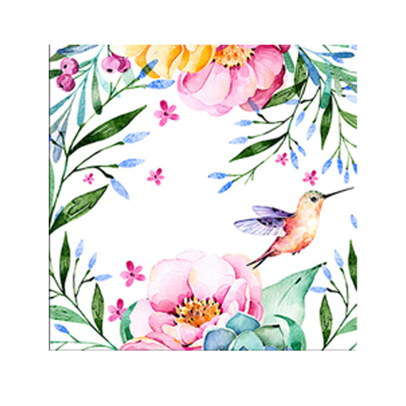 Bird with Blossoming Flower Art Print Pastel Color Kids Style Wall Decor for Family Room Clearhalo 'Art Gallery' 'Canvas Art' 'Kids' Arts' 1641470