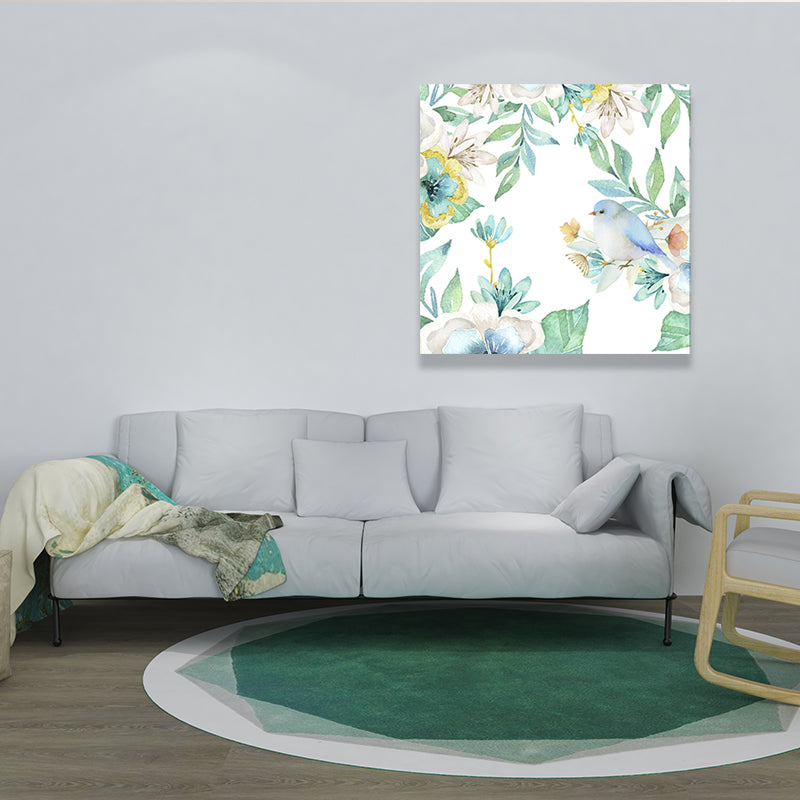 Bird with Blossoming Flower Art Print Pastel Color Kids Style Wall Decor for Family Room Clearhalo 'Art Gallery' 'Canvas Art' 'Kids' Arts' 1641475