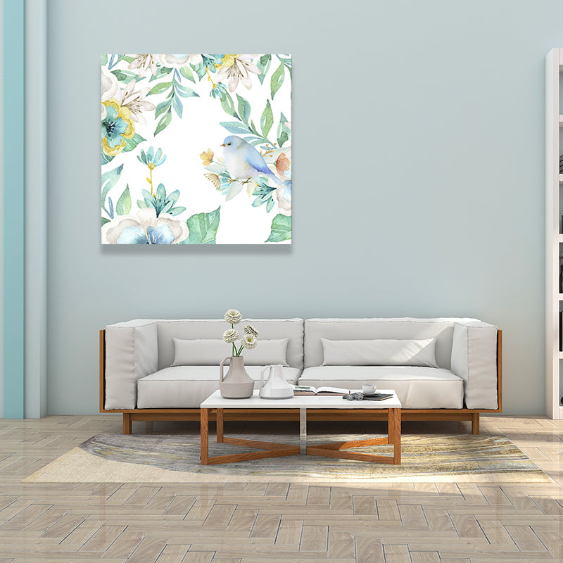 Bird with Blossoming Flower Art Print Pastel Color Kids Style Wall Decor for Family Room Clearhalo 'Art Gallery' 'Canvas Art' 'Kids' Arts' 1641476