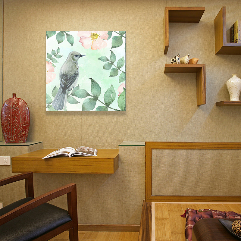 Bird with Blossoming Flower Art Print Pastel Color Kids Style Wall Decor for Family Room Clearhalo 'Art Gallery' 'Canvas Art' 'Kids' Arts' 1641482