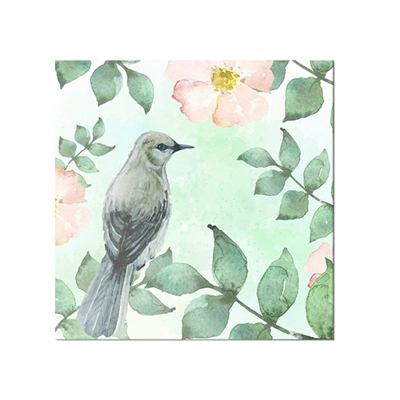 Bird with Blossoming Flower Art Print Pastel Color Kids Style Wall Decor for Family Room Clearhalo 'Art Gallery' 'Canvas Art' 'Kids' Arts' 1641484