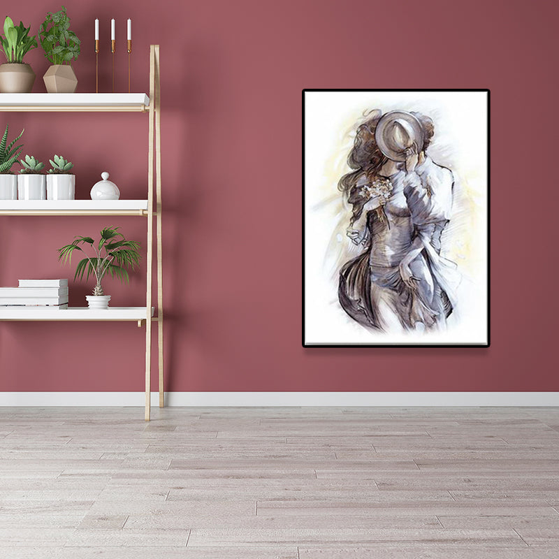 Grey Minimalism Wall Art Print the Hug of Lover from Back Painting for Girls Bedroom Clearhalo 'Art Gallery' 'Canvas Art' 'Contemporary Art Gallery' 'Contemporary Art' 'Minimalism' 'Minimalist Art Gallery' 'Scandinavian' Arts' 1641489