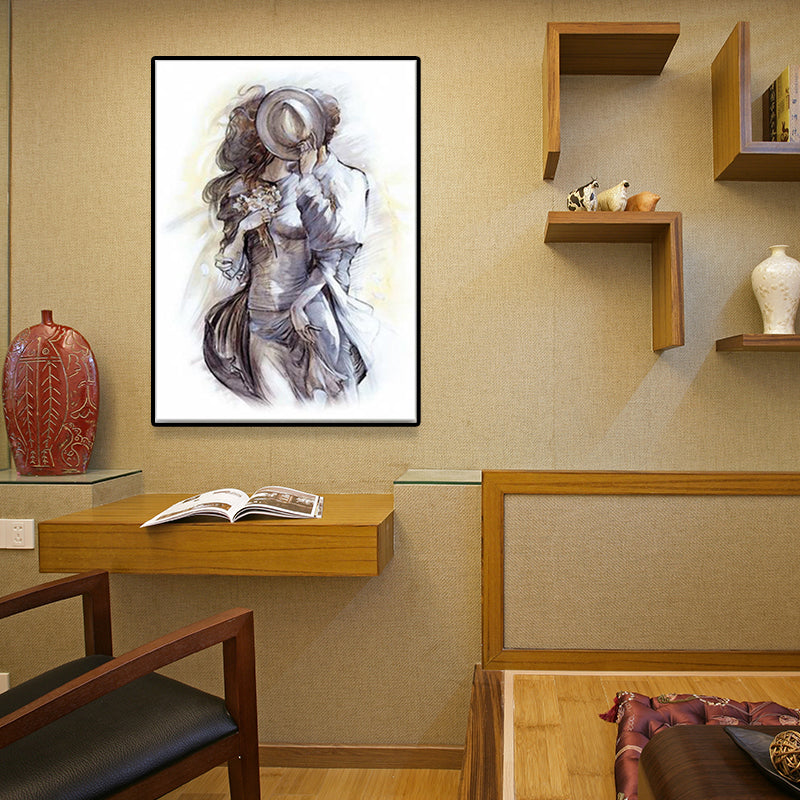 Grey Minimalism Wall Art Print the Hug of Lover from Back Painting for Girls Bedroom Clearhalo 'Art Gallery' 'Canvas Art' 'Contemporary Art Gallery' 'Contemporary Art' 'Minimalism' 'Minimalist Art Gallery' 'Scandinavian' Arts' 1641490