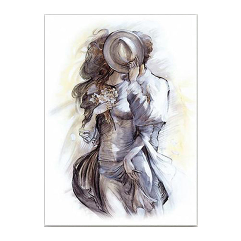 Grey Minimalism Wall Art Print the Hug of Lover from Back Painting for Girls Bedroom Clearhalo 'Art Gallery' 'Canvas Art' 'Contemporary Art Gallery' 'Contemporary Art' 'Minimalism' 'Minimalist Art Gallery' 'Scandinavian' Arts' 1641491