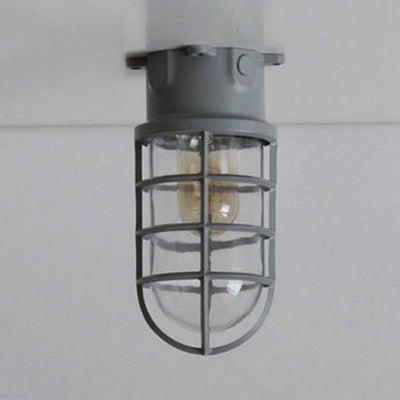 1 Light Ceiling Lighting with Cylinder Shade Clear Glass Industrial Living Room Flush Mount in Black/White/Pink with Cage Grey Clearhalo 'Ceiling Lights' 'Close To Ceiling Lights' 'Close to ceiling' 'Flush mount' 'Industrial Flush Mount' Lighting' 16415