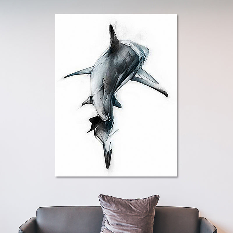 Marine Life Shark Wall Art Dark Color Canvas Painting for Sitting Room, Textured Clearhalo 'Art Gallery' 'Canvas Art' 'Contemporary Art Gallery' 'Modern' Arts' 1641510