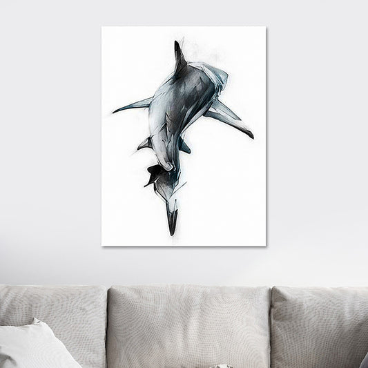 Marine Life Shark Wall Art Dark Color Canvas Painting for Sitting Room, Textured Clearhalo 'Art Gallery' 'Canvas Art' 'Contemporary Art Gallery' 'Modern' Arts' 1641511