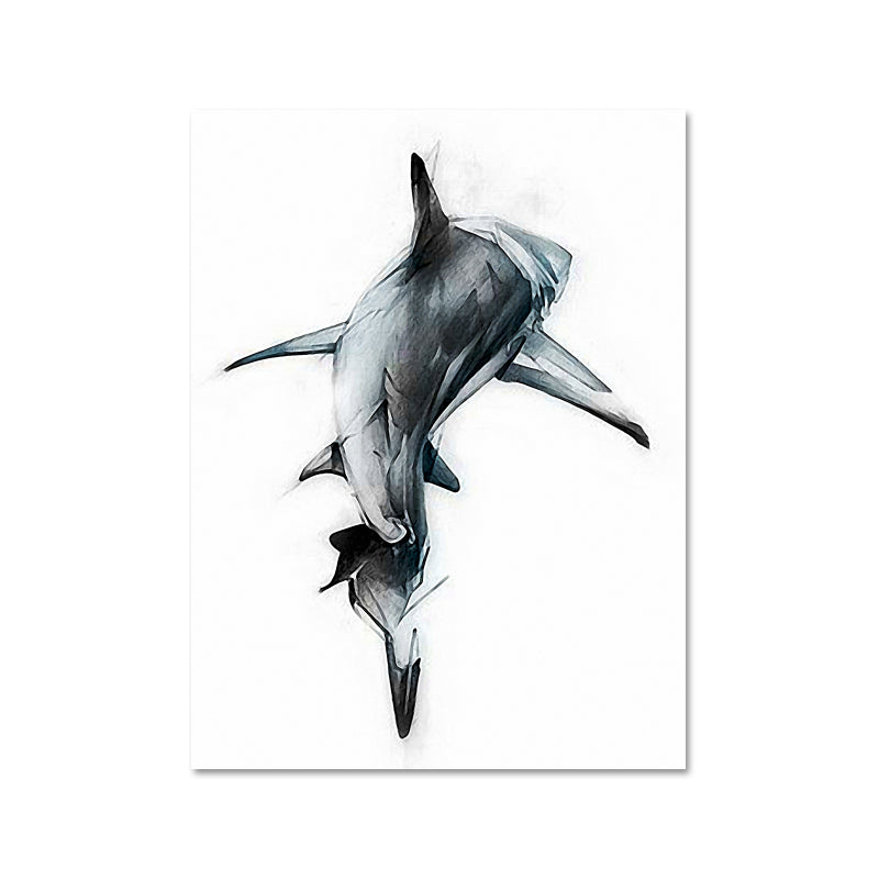 Marine Life Shark Wall Art Dark Color Canvas Painting for Sitting Room, Textured Clearhalo 'Art Gallery' 'Canvas Art' 'Contemporary Art Gallery' 'Modern' Arts' 1641512