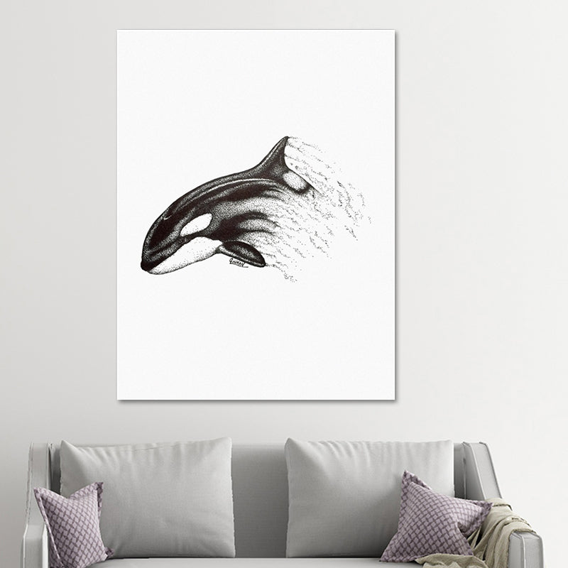 Marine Life Shark Wall Art Dark Color Canvas Painting for Sitting Room, Textured Black Clearhalo 'Art Gallery' 'Canvas Art' 'Contemporary Art Gallery' 'Modern' Arts' 1641516