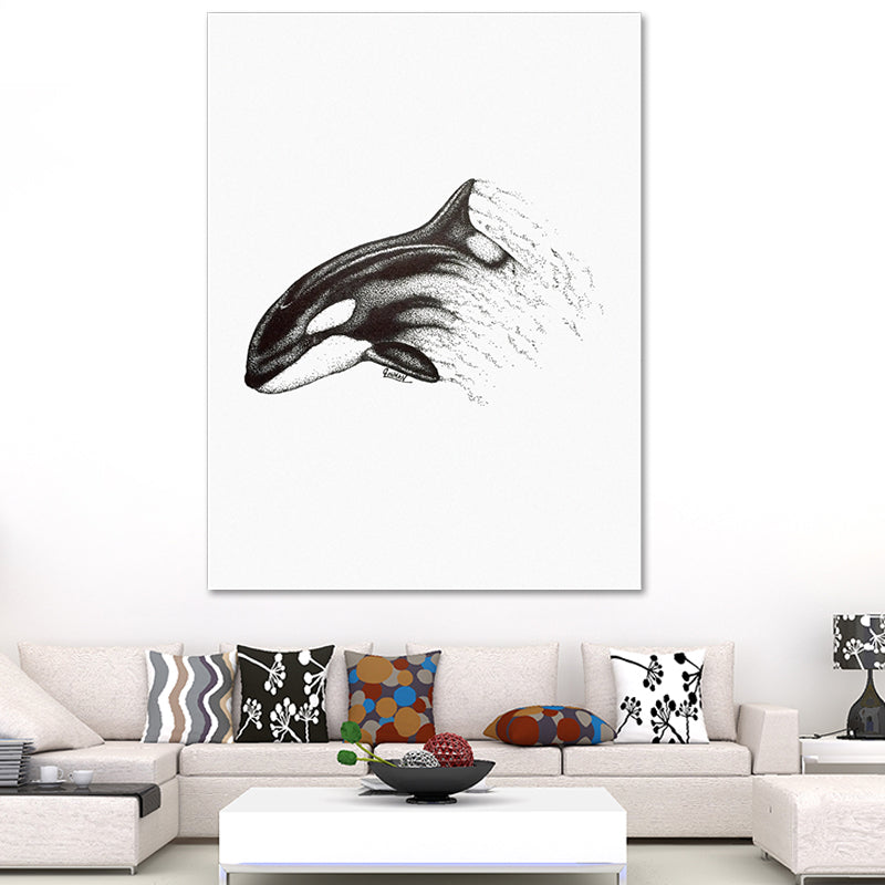 Marine Life Shark Wall Art Dark Color Canvas Painting for Sitting Room, Textured Clearhalo 'Art Gallery' 'Canvas Art' 'Contemporary Art Gallery' 'Modern' Arts' 1641518