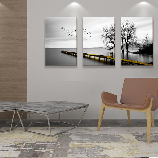 Bridge to the Sea Canvas Art Contemporary Textured Wall Decoration in Grey for Home Clearhalo 'Art Gallery' 'Canvas Art' 'Contemporary Art Gallery' 'Modern' Arts' 1641559
