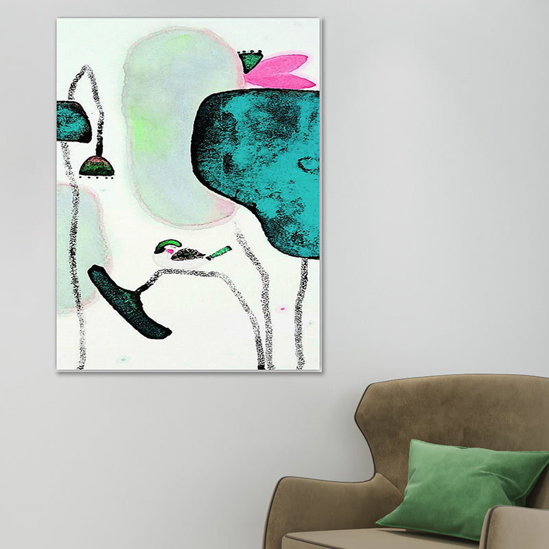 Chinese Lotus Painting Canvas Art Bright Color Flower Wall Decoration for House Interior Clearhalo 'Art Gallery' 'Canvas Art' 'Contemporary Art Gallery' 'Modern' Arts' 1641574