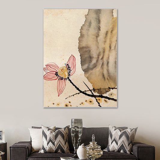 Yellow Asian Wall Art Lotus Blossom Painting Canvas Print for Sitting Room Yellow Clearhalo 'Art Gallery' 'Canvas Art' 'Contemporary Art Gallery' 'Modern' Arts' 1641586