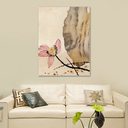 Yellow Asian Wall Art Lotus Blossom Painting Canvas Print for Sitting Room Clearhalo 'Art Gallery' 'Canvas Art' 'Contemporary Art Gallery' 'Modern' Arts' 1641587