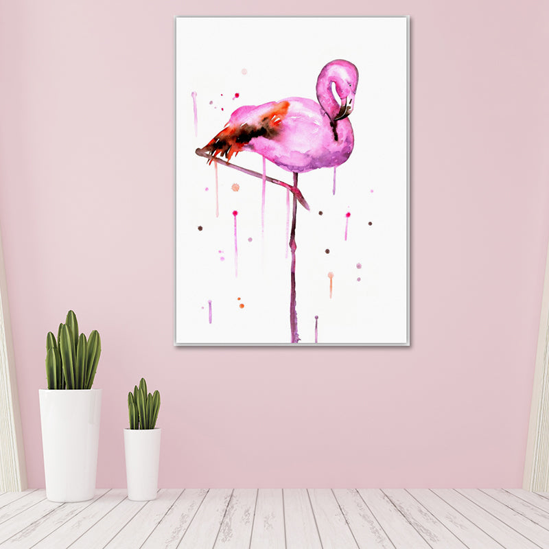 Flamingo Wall Art Nordic getextureerde canvas print in roze op wit voor woonkamer