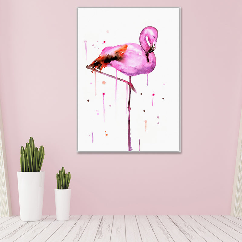 Flamingo Wall Art Nordic Textured Canvas Print in Pink on White for Living Room Pink Clearhalo 'Arts' 'Canvas Art' 1641614