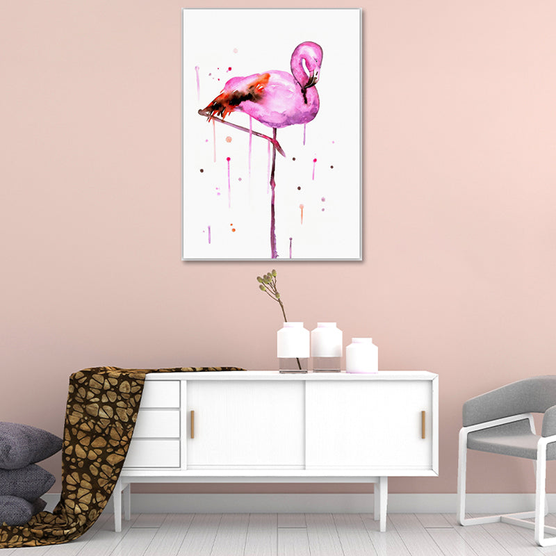 Flamingo Wall Art Nordic Textured Canvas Print in Pink on White for Living Room Clearhalo 'Arts' 'Canvas Art' 1641616