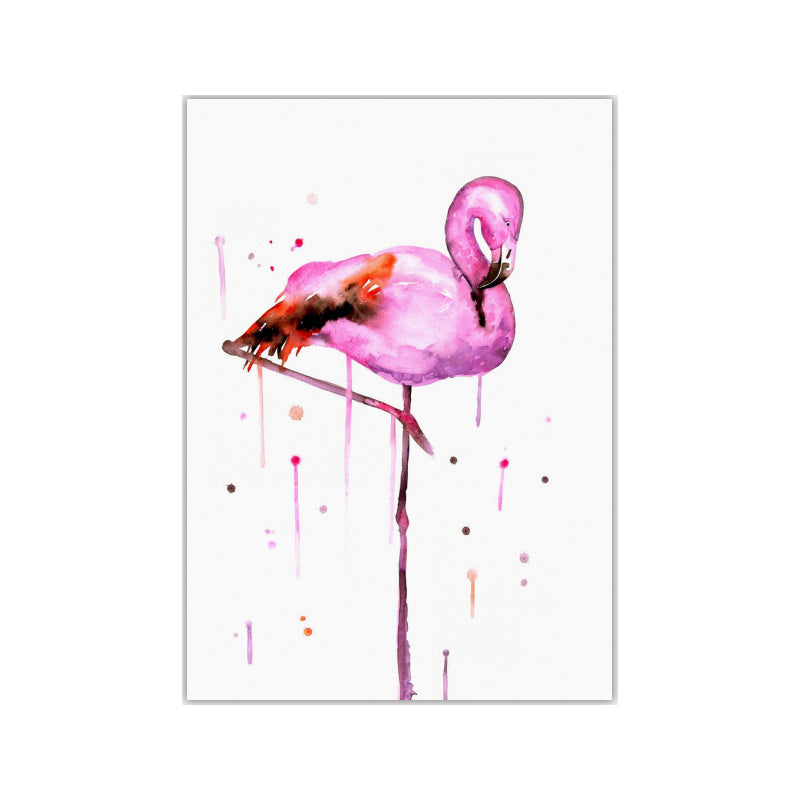 Flamingo Wall Art Nordic Textured Canvas Print in Pink on White for Living Room Clearhalo 'Arts' 'Canvas Art' 1641617