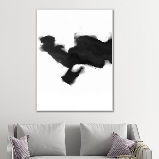 Minimalistic Smoke Painting Black and White Textured Wall Art Print for Living Room Clearhalo 'Art Gallery' 'Canvas Art' 'Contemporary Art Gallery' 'Contemporary Art' 'Minimalism' 'Minimalist Art Gallery' 'Scandinavian' Arts' 1641629