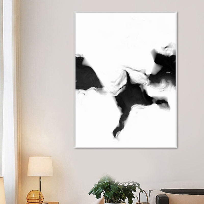 Minimalistic Smoke Painting Black and White Textured Wall Art Print for Living Room Clearhalo 'Art Gallery' 'Canvas Art' 'Contemporary Art Gallery' 'Contemporary Art' 'Minimalism' 'Minimalist Art Gallery' 'Scandinavian' Arts' 1641635