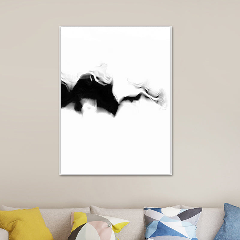 Minimalistic Smoke Painting Black and White Textured Wall Art Print for Living Room Clearhalo 'Art Gallery' 'Canvas Art' 'Contemporary Art Gallery' 'Contemporary Art' 'Minimalism' 'Minimalist Art Gallery' 'Scandinavian' Arts' 1641641