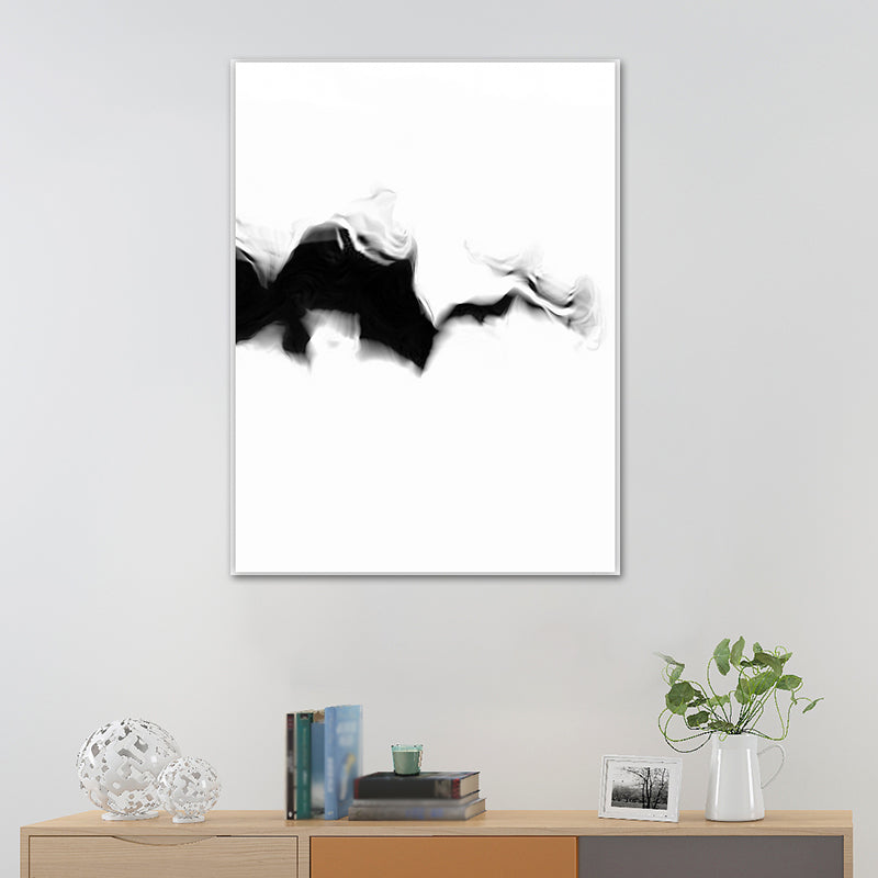 Minimalistic Smoke Painting Black and White Textured Wall Art Print for Living Room Clearhalo 'Art Gallery' 'Canvas Art' 'Contemporary Art Gallery' 'Contemporary Art' 'Minimalism' 'Minimalist Art Gallery' 'Scandinavian' Arts' 1641642