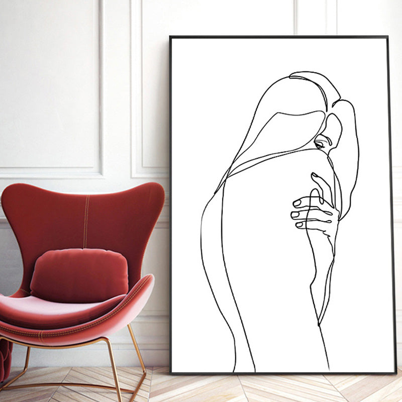 Nordic Style Character Pattern Painting White Human Charcoal Drawings Wall Art Print White Design 1 Clearhalo 'Arts' 'Canvas Art' 1641647