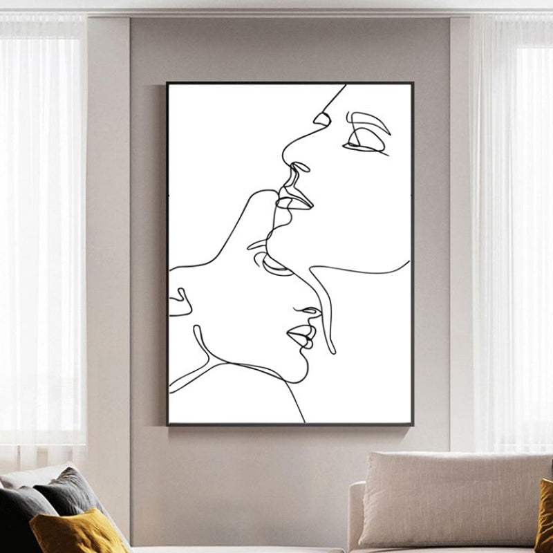 Nordic Style Character Pattern Painting White Human Charcoal Drawings Wall Art Print White Design 2 Clearhalo 'Arts' 'Canvas Art' 1641654