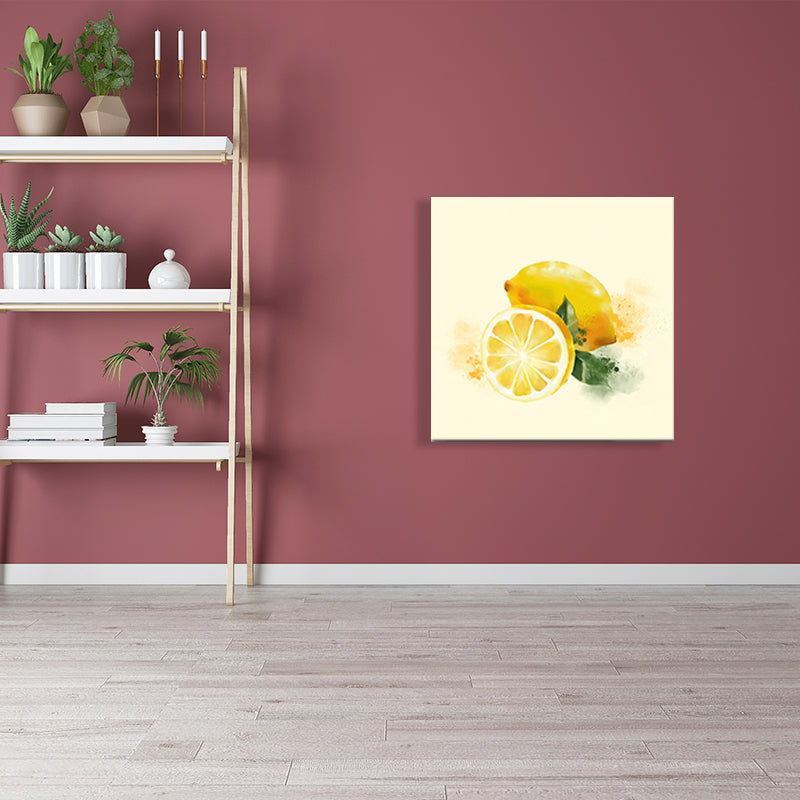 Fruit Lemon Canvas Art Kids Healthy Lifestyle Painting in Yellow for Sitting Room Clearhalo 'Art Gallery' 'Canvas Art' 'Kids' Arts' 1641691