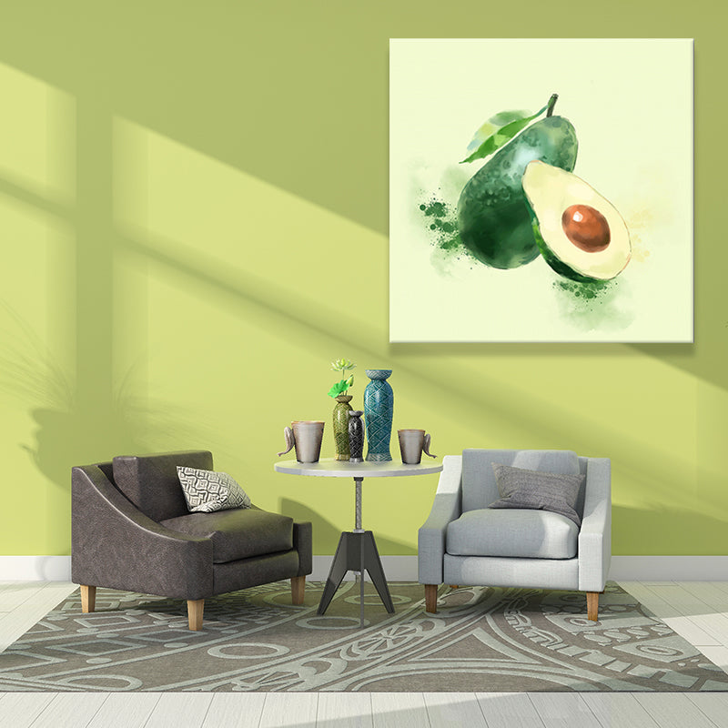 Green Avocado Wall Art Print Fruit Kids Style Textured Wall Decoration for Living Room Clearhalo 'Art Gallery' 'Canvas Art' 'Kids' Arts' 1641697