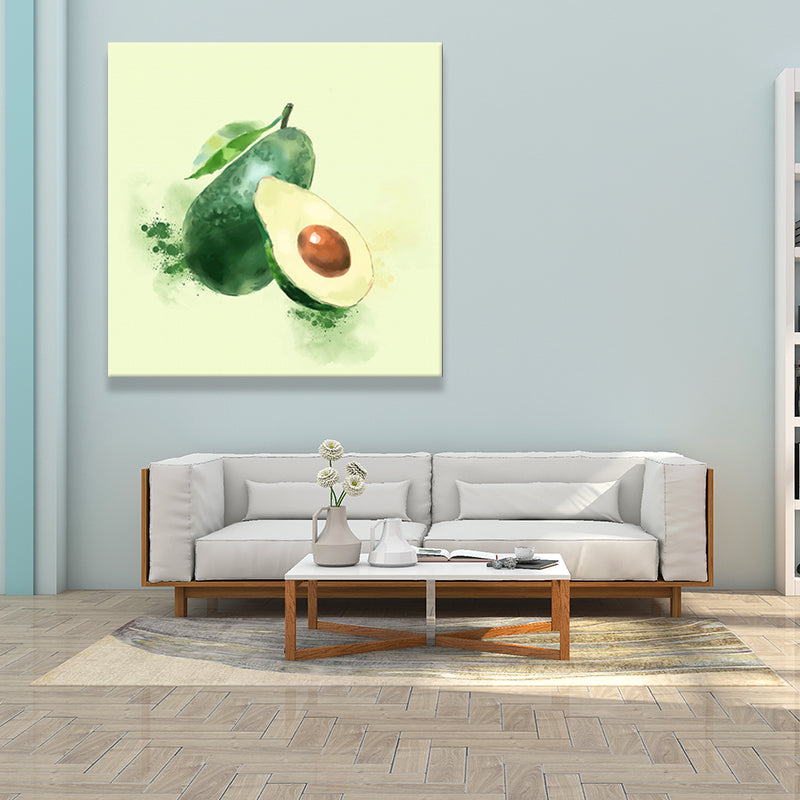 Green Avocado Wall Art Print Fruit Kids Style Textured Wall Decoration for Living Room Clearhalo 'Art Gallery' 'Canvas Art' 'Kids' Arts' 1641698