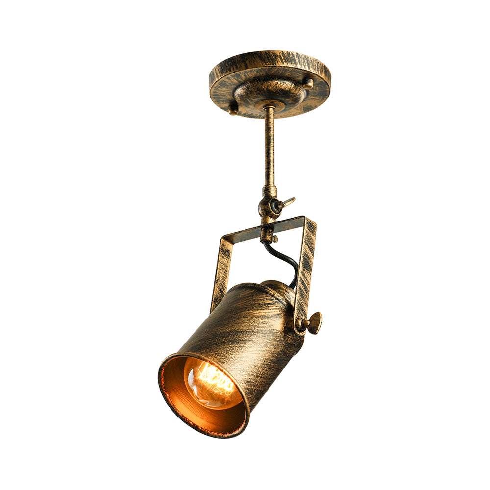 1/2/3/4-Head Iron Semi Flush Mount Light Vintage Style Bronze/Gold Finish Cylindrical Shade Ceiling Fixture for Restaurant 1 Bronze Clearhalo 'Ceiling Lights' 'Close To Ceiling Lights' 'Close to ceiling' 'Semi-flushmount' Lighting' 16417