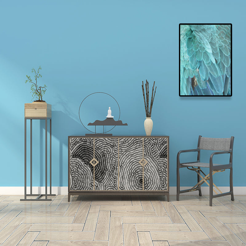 Blue Peacock Feathers Canvas Art Textured Surface Glam Living Room Wall Decoration Blue Clearhalo 'Arts' 'Canvas Art' 1641703