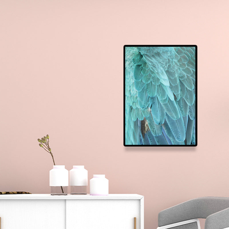 Blue Peacock Feathers Canvas Art Textured Surface Glam Living Room Wall Decoration Clearhalo 'Arts' 'Canvas Art' 1641705