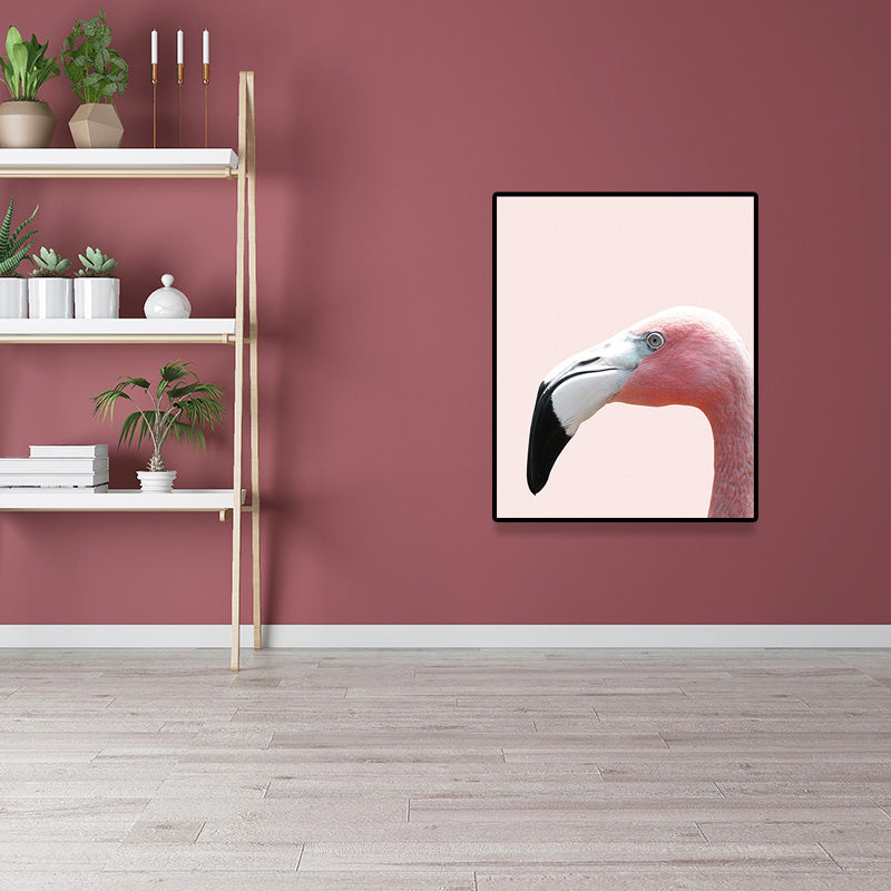 Head of Flamingo Canvas Print Tropical Textured Family Room Wall Art in Pink Pink Clearhalo 'Art Gallery' 'Canvas Art' 'Coastal Art Gallery' 'Tropical' Arts' 1641710