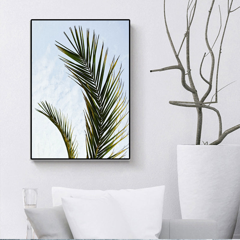 Tropics Palm Tree Branch Canvas Green-Blue Textured Wall Art Decor for Dining Room Green Clearhalo 'Art Gallery' 'Canvas Art' 'Coastal Art Gallery' 'Tropical' Arts' 1641731