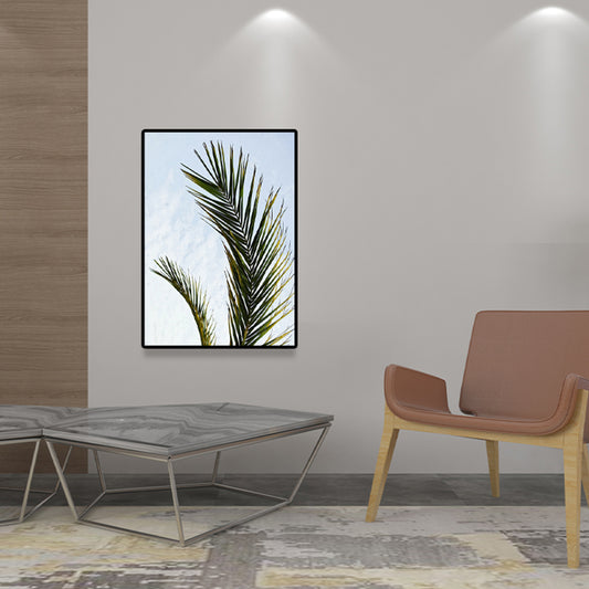 Tropics Palm Tree Branch Canvas Green-Blue Textured Wall Art Decor for Dining Room Clearhalo 'Art Gallery' 'Canvas Art' 'Coastal Art Gallery' 'Tropical' Arts' 1641733