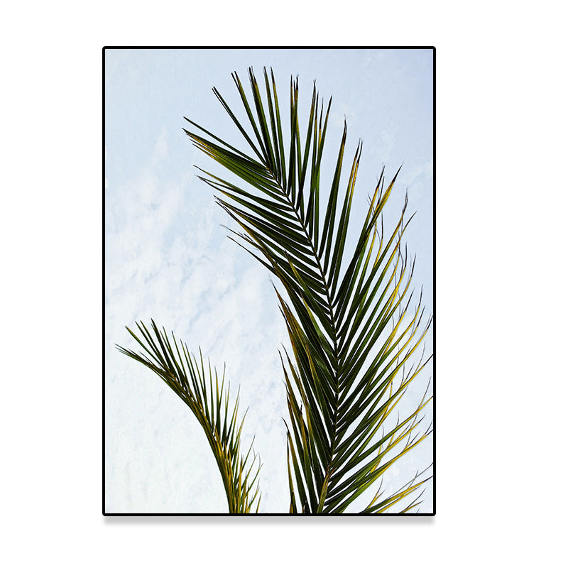 Tropics Palm Tree Branch Canvas Green-Blue Textured Wall Art Decor for Dining Room Clearhalo 'Art Gallery' 'Canvas Art' 'Coastal Art Gallery' 'Tropical' Arts' 1641734