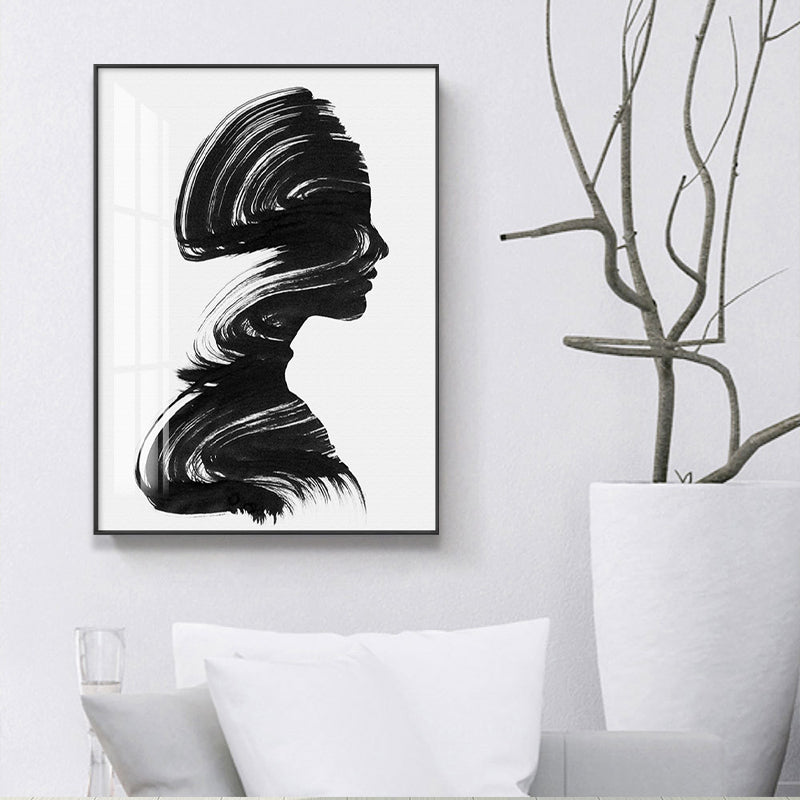Brush Stroke Woman Painting Minimalistic Canvas Wall Art Decor in Black and White Clearhalo 'Art Gallery' 'Canvas Art' 'Contemporary Art Gallery' 'Contemporary Art' 'Minimalism' 'Minimalist Art Gallery' 'Scandinavian' Arts' 1641739