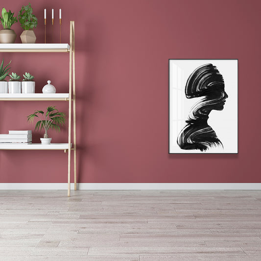 Brush Stroke Woman Painting Minimalistic Canvas Wall Art Decor in Black and White Clearhalo 'Art Gallery' 'Canvas Art' 'Contemporary Art Gallery' 'Contemporary Art' 'Minimalism' 'Minimalist Art Gallery' 'Scandinavian' Arts' 1641740