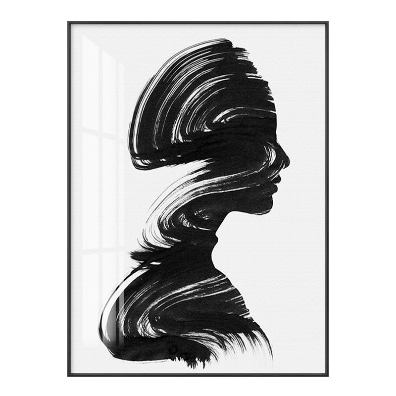 Brush Stroke Woman Painting Minimalistic Canvas Wall Art Decor in Black and White Clearhalo 'Art Gallery' 'Canvas Art' 'Contemporary Art Gallery' 'Contemporary Art' 'Minimalism' 'Minimalist Art Gallery' 'Scandinavian' Arts' 1641741